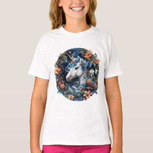 Camiseta Design de fantasia de Unicórnio e flores