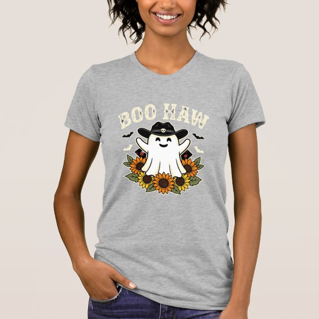 Camiseta Design de Fantasma de Halloween Ocidental Boo Haw (Frente)