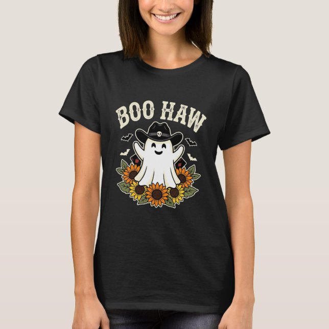 Camiseta Design de Fantasma de Halloween Ocidental Boo Haw (Frente)