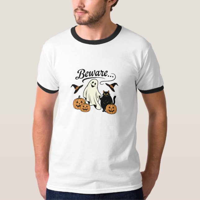 Camiseta Design de Fantasma e Jack O'Lantern de Halloween (Frente)