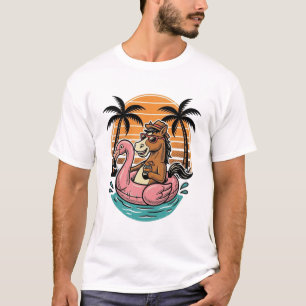 Camiseta Design de Férias de Verão Flutuador Flamingo Caval