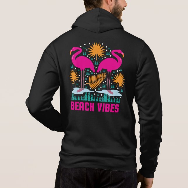 Camiseta Design de Flamingos Rosa Vibes de Praia (Verso)