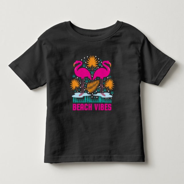 Camiseta Design de Flamingos Rosa Vibes de Praia (Frente)