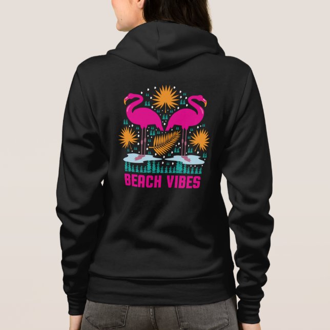 Camiseta Design de Flamingos Rosa Vibes de Praia (Verso)