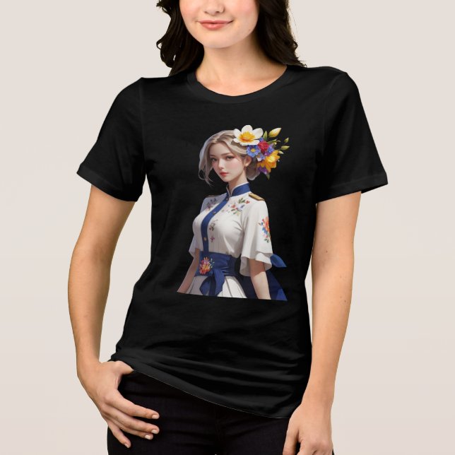 Camiseta Design de Flor Romântico Multicolorido (Frente)