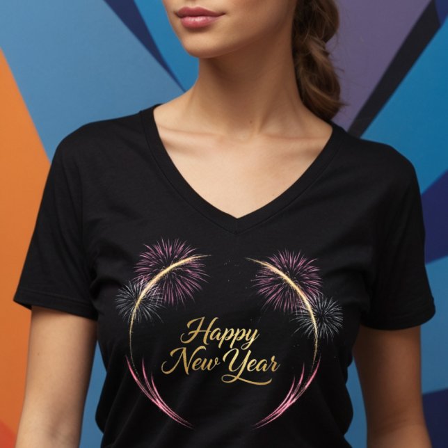 Camiseta Design de Fogos de Artifício para Feliz Ano Novo (Criador carregado)