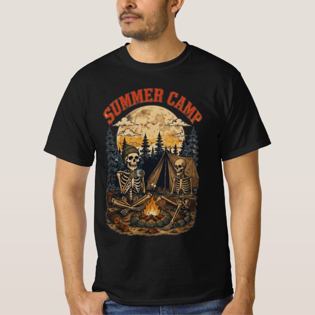 Camiseta Design de fogueira de acampamento esqueleto de ver (Frente)
