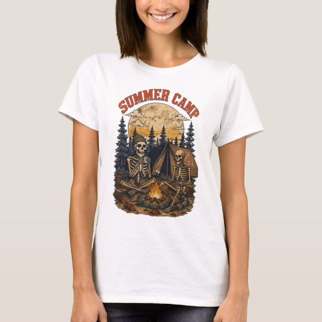 Camiseta Design de fogueira de acampamento esqueleto de ver (Frente)