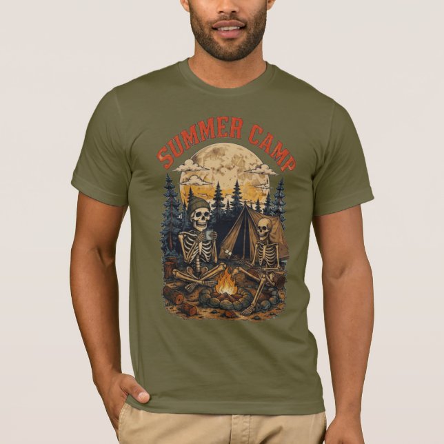 Camiseta Design de fogueira de acampamento esqueleto de ver (Frente)