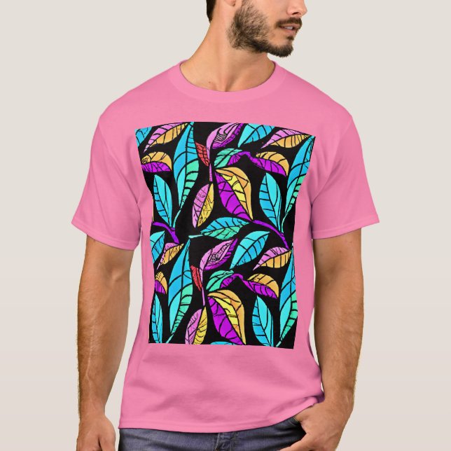Camiseta Design de Folhas de Vidro Estendidas (Frente)