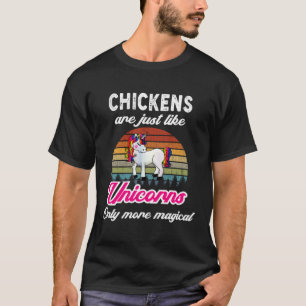 Camiseta Design de Frango Engraçado Unicórnio Retro Pôr do 