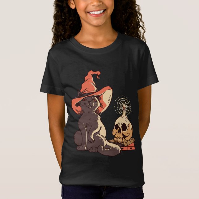 Camiseta Design de Gata Bruxa Fofa (Frente)