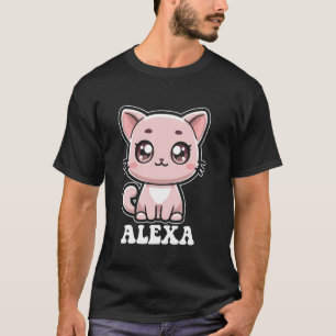 Camiseta Design de Gatinho Fofo Alexa para Meninas Nome Ale