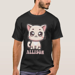 Camiseta Design de Gatinho Fofo Allison para Meninas Nome A