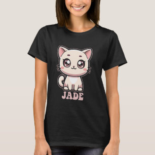 Camiseta Design de Gatinho Fofo Jade para Meninas Nome Jade