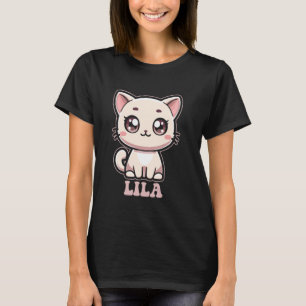 Camiseta Design de Gatinho Fofo para Meninas de Nome Lila