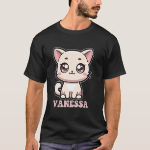 Camiseta Design de Gatinho Fofo Vanessa para Meninas Nome V