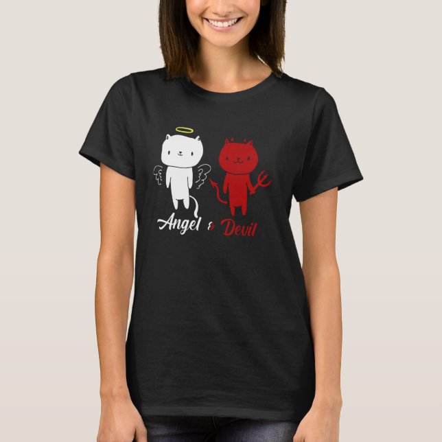 Camiseta Design de Gato Anjo e Diabo (Frente)