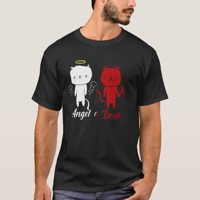 Camiseta Design de Gato Anjo e Diabo (Frente)