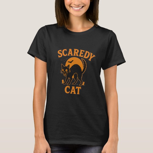 Camiseta Design de Gato Assustado de Halloween (Frente)