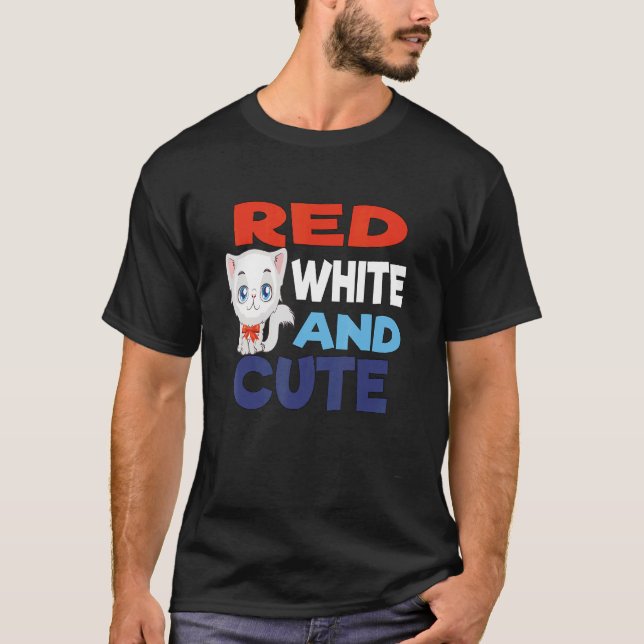Camiseta Design de Gato Branco Vermelho e Cinto (Frente)