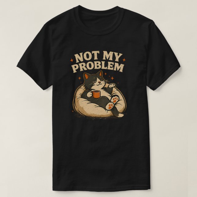 Camiseta Design de Gato Café Relaxado Vintage (Frente do Design)