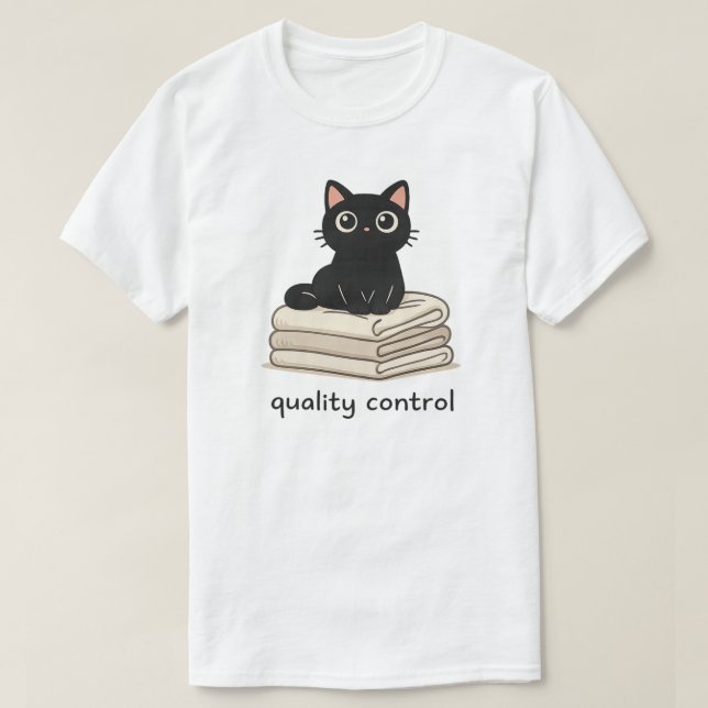Camiseta Design de Gato de Controle de Qualidade de Roupa (Frente do Design)