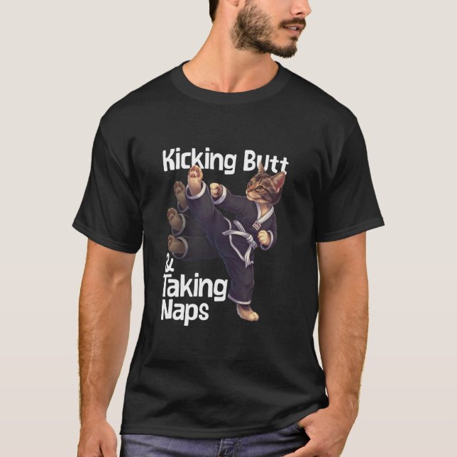 Camiseta Design De Gato De Karate Engraçado Para Crianças A (Frente)