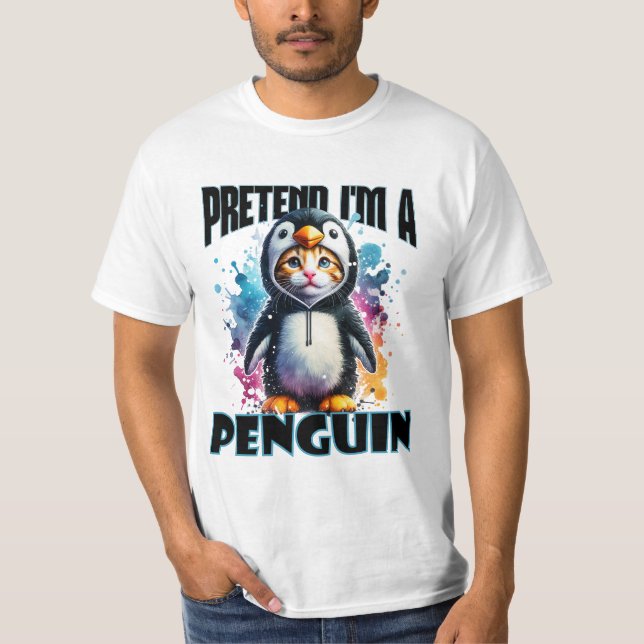 Camiseta Design de Gato de Pinguim Bonito para Criações Rep (Frente)
