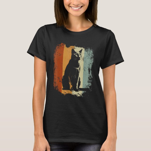 Camiseta Design de Gato Estilo Retro Azul Russo (Frente)