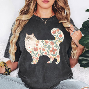 Camiseta Design de Gato Floral Fofinho Arte de Gatinho Ragd