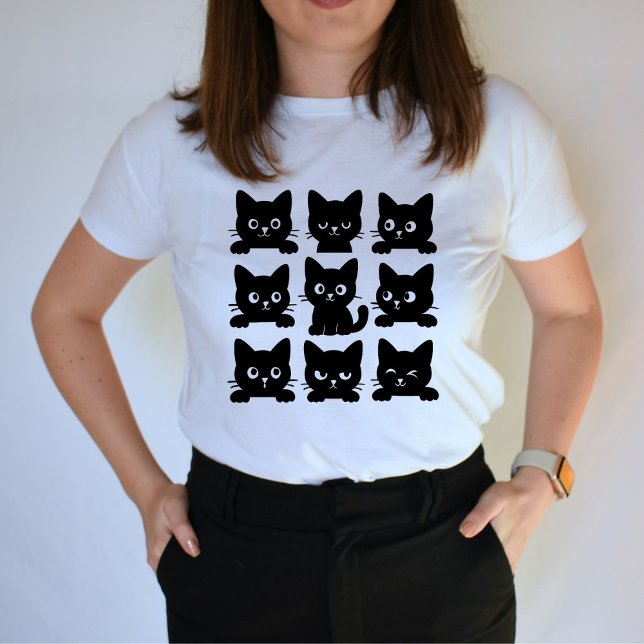 Camiseta Design de Gato Negro Elegante e Arte Reproduzível  (Criador carregado)
