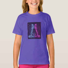 Camiseta **Design de Gato Neon – Arte Felina Futurista Lumi