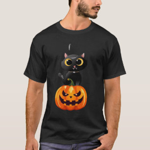 Camiseta Design de Gato Preto de Halloween � Arte de Abóbor