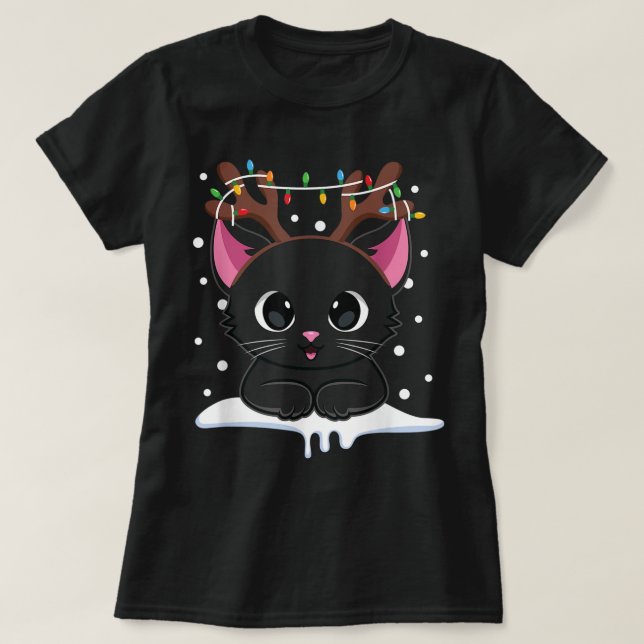 Camiseta Design de Gato Preto de Natal Fofo (Frente do Design)