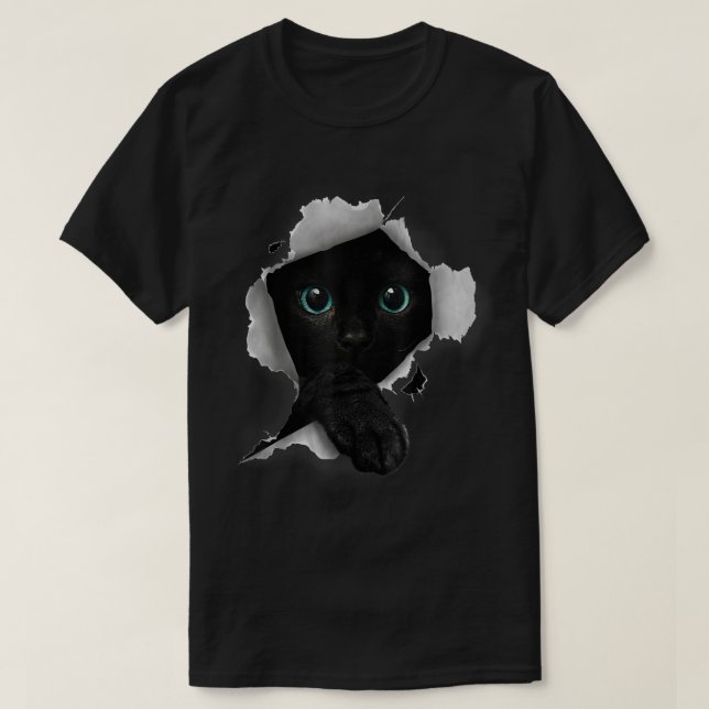 Camiseta Design de gato preto espiando (Frente do Design)