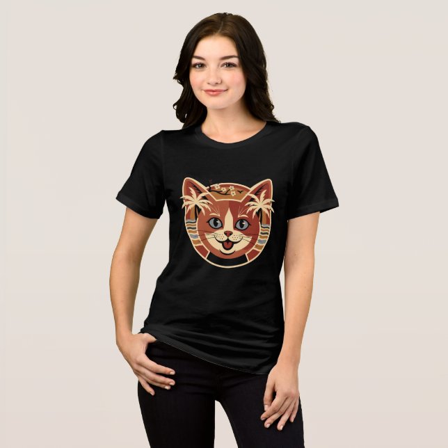Camiseta Design de Gato Retro Tropical (Frente Completa)