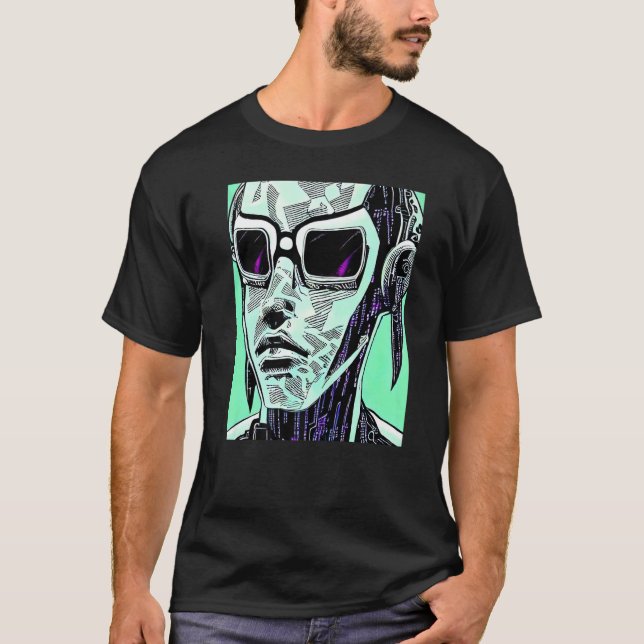 Camiseta Design de Geek para computador com hacker Cyberpun (Frente)