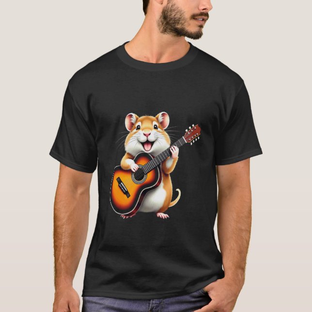 Camiseta Design de Gerbil Engraçado Tocando Guitarra para A (Frente)