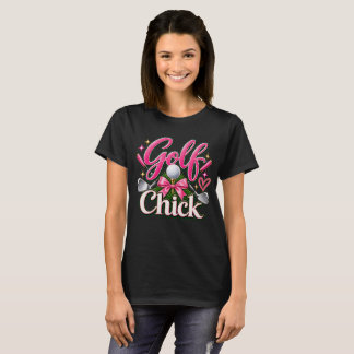 Camiseta Design de Golfe Frango Fofo Rosa Amante de Golfe
