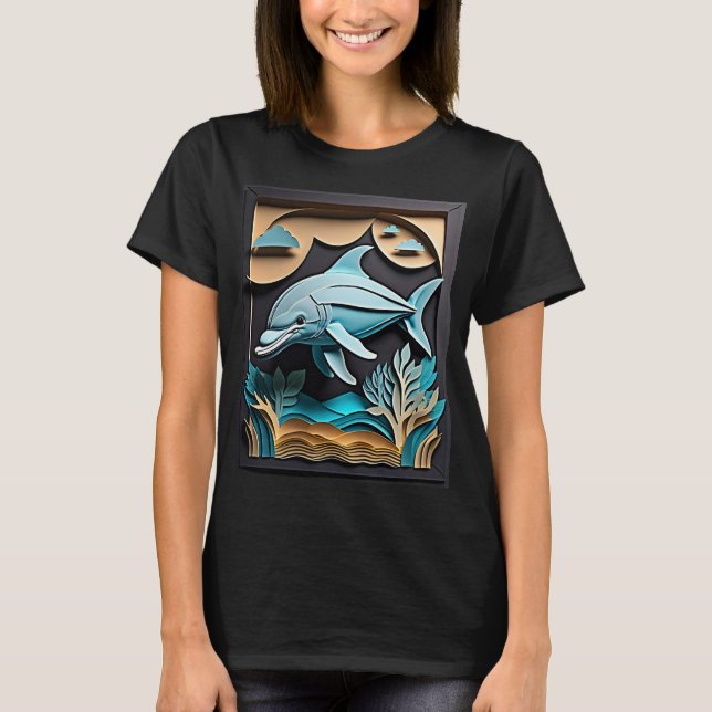Camiseta Design de golfinhos de papel 3D (Frente)