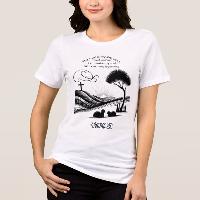 Camiseta Design de Grace de Shepherd do Psalm 23 (Frente)
