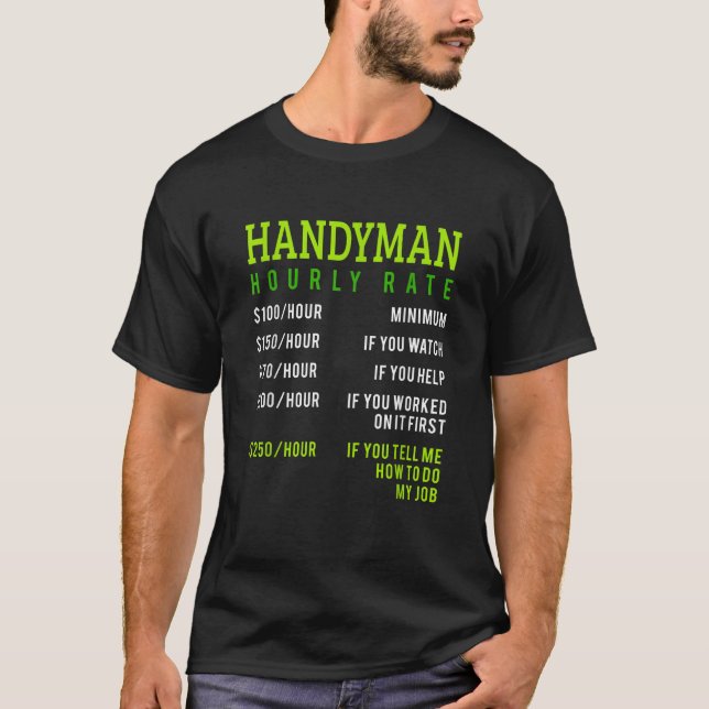 Camiseta Design De Gráfico De Preços Horários Do Handyman P (Frente)