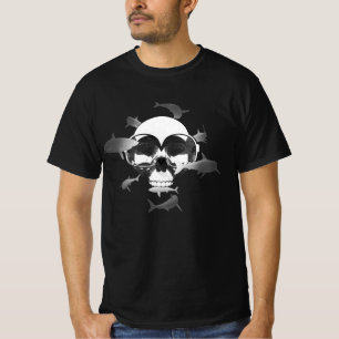 Camiseta Design de Gráfico de Tubarões e Caveira de Mergulh