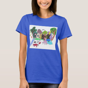 Camiseta Design de Grafite #1: "Rock" em COLORIDO sobre Azu