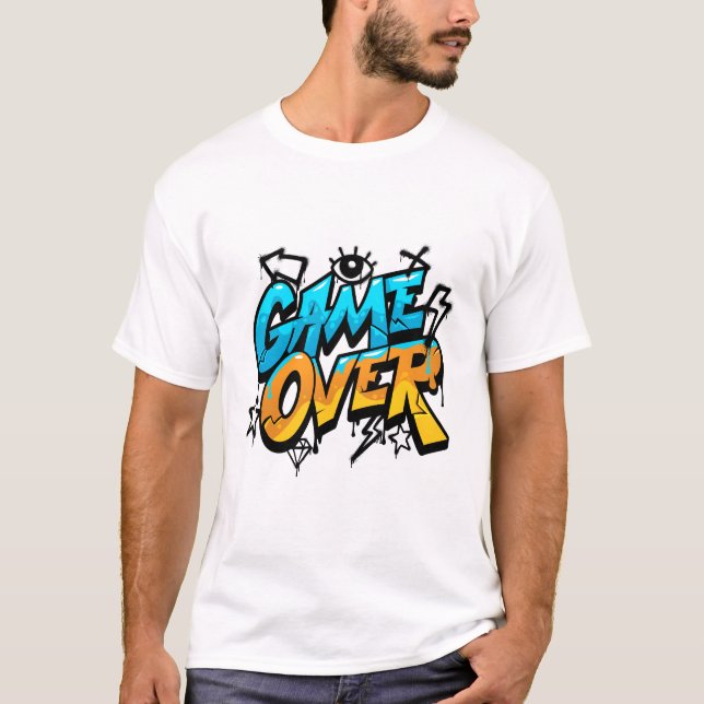 Camiseta Design de Grafite Game Over – Rua Azul e Laranja (Frente)