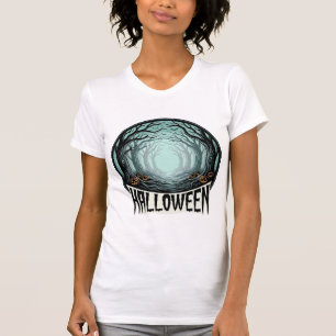 Camiseta Design de Gravura Vintage Floresta Assustadora de