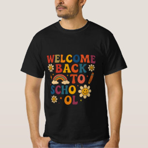 Camiseta Design de Groovy Retro "Bem-vindo de volta à escol