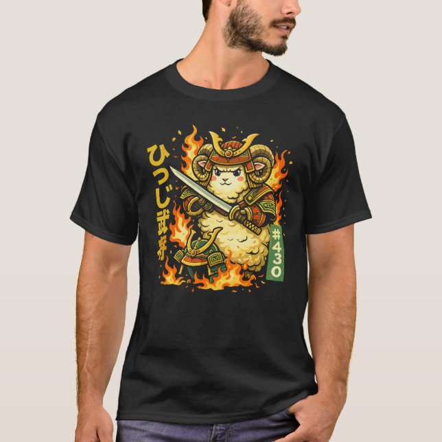 Camiseta Design de Guerreiro Carneiro Samurai Feroz (Frente)
