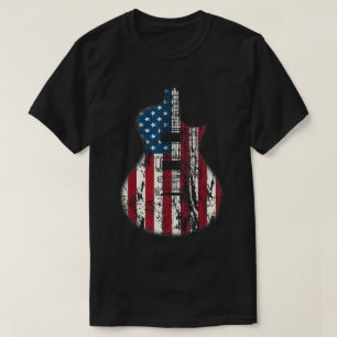 Camiseta Design de Guitarra com Bandeira Americana Patrióti